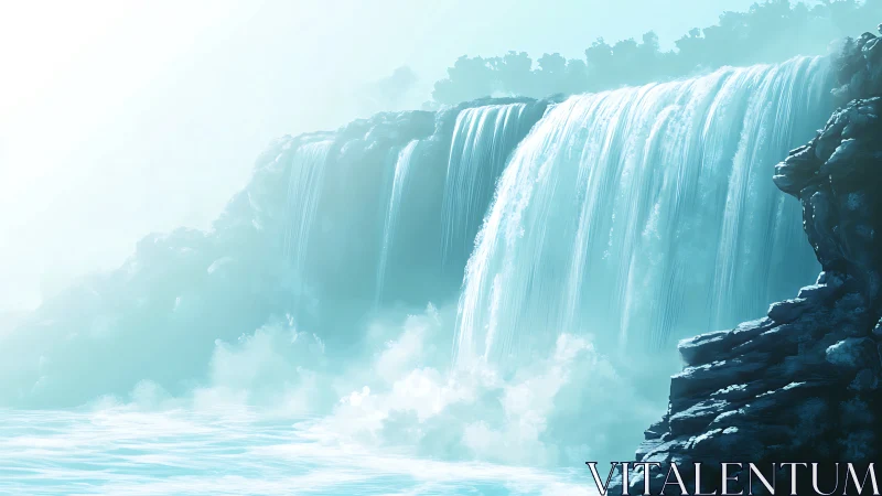 Ethereal Cascading Waterfalls in Atmospheric Digital Painting.