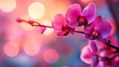 Vivid Magenta Orchids Blooming in Soft-Focus Light