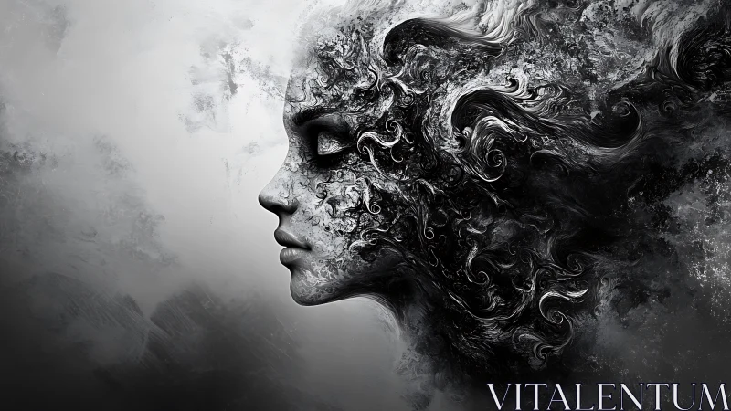 Whispers of ink and wind shaping a dreamlike human profile.