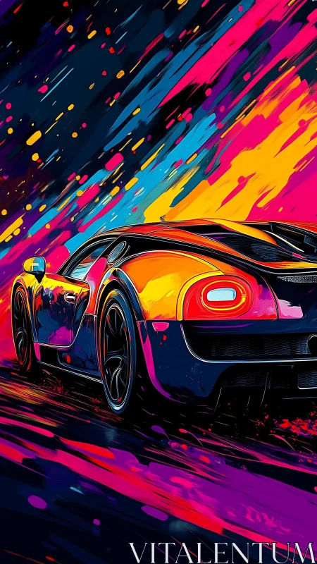 Neon thunderbolt supercar slices through liquid starlight