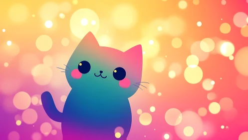 Cute Gradient Cat with Glowing Bokeh Background