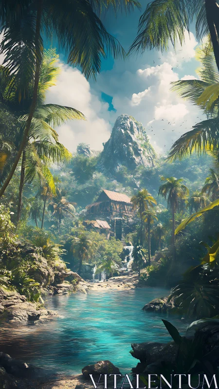 Tropical Valley with Mountain and Crystal River