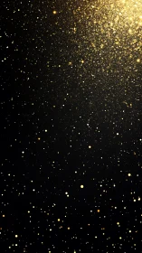 Photorealistic golden particle cascade on black field background.