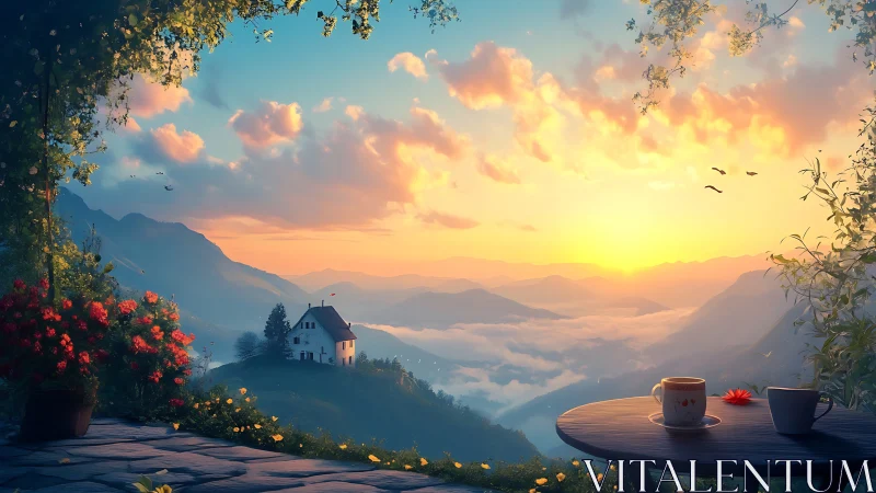 Morning coffee drifts above clouds while mountains quietly glow