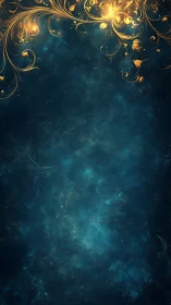 Golden floral filigree shimmers above deep teal space.