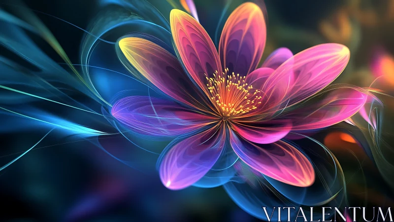 Glowing neon blossom drifting through a dreamy night garden.