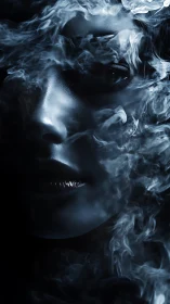Obscured female portrait dissolves into swirling monochrome smoke