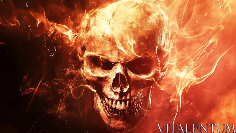 Blazing infernal skull emerging from swirling firestorm.