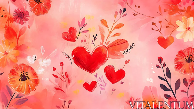 Love Blooms in Watercolor: Hearts Dance Among Floral Dreams