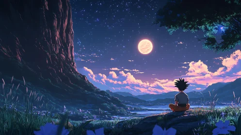 Quiet moonlit lookout where a lone dreamer meets the sky.