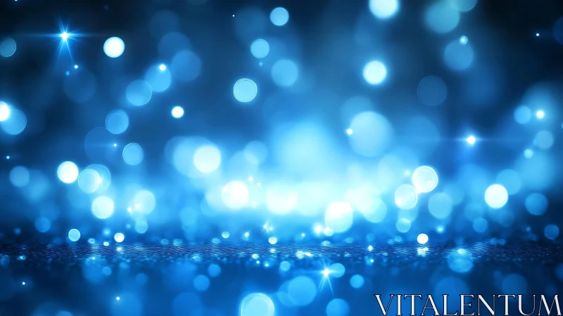 Abstract blue bokeh lights with glowing sparkles, digital style.