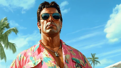 Tropical alpha portrait in hyperreal digital rendering.