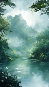 Misty Mountain Lake: Serene Wilderness Sanctuary.