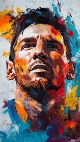 Brushstroked legend gazes upward through molten color storms