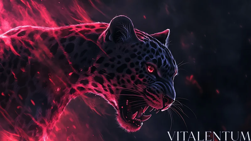Neon-Illuminated Leopard with Luminescent Eyes and Ethereal Particle Trail