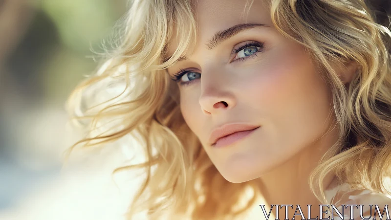 Close portrait of blonde woman with soft natural light.