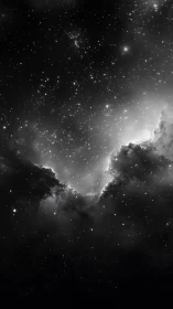 Monochrome nebular cavity with high contrast stellar dispersion.