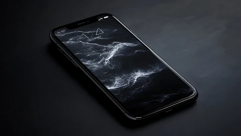 Dark Smartphone with Intricate Lightning Texture Display.