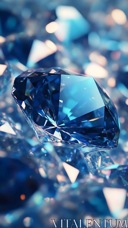 Deep blue gemstone macro with luminous bokeh highlights.