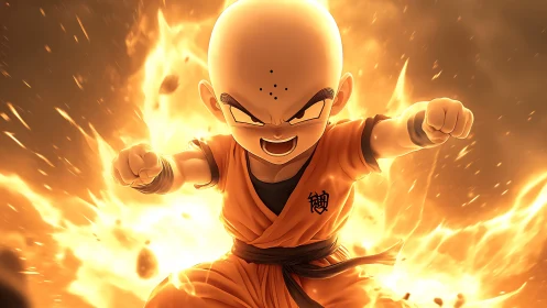 Fiery martial artist charging forward in explosive aura.