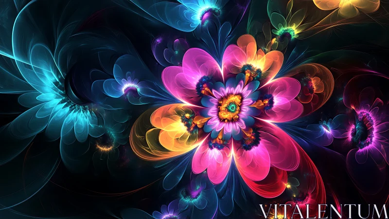 Fractal neon flower bloom in radiant cosmic swirl.