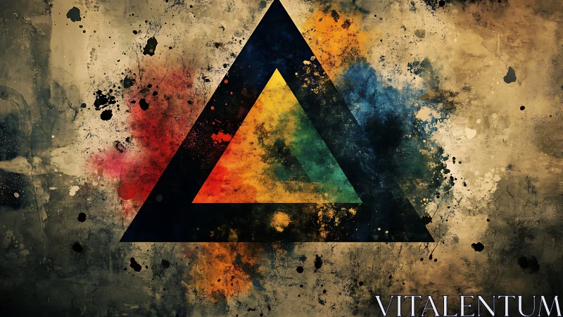 Black triangle frame encloses colorful splatter gradient