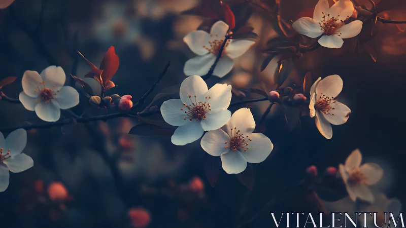 Spring Blossoms in Warm Luminescence: Photorealistic Botanical Study.