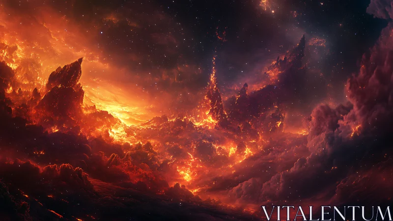 Cosmic Inferno: Stellar Nebula with Radiant Fire Formation.