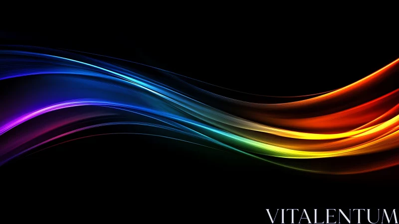 Chromatic light trails arc across black in dynamic digital abstraction