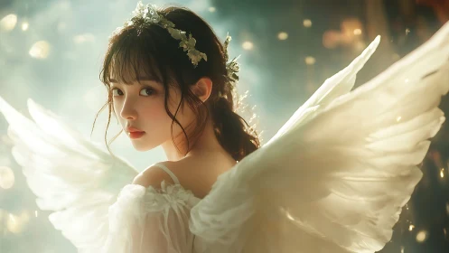 Soft haloed seraph turning toward morning lighted wonder.