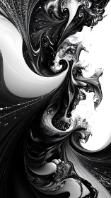 Monochrome fractal vortex with fluid swirling contrasts.