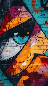 Streetwise color shards converge into a watching brick eye