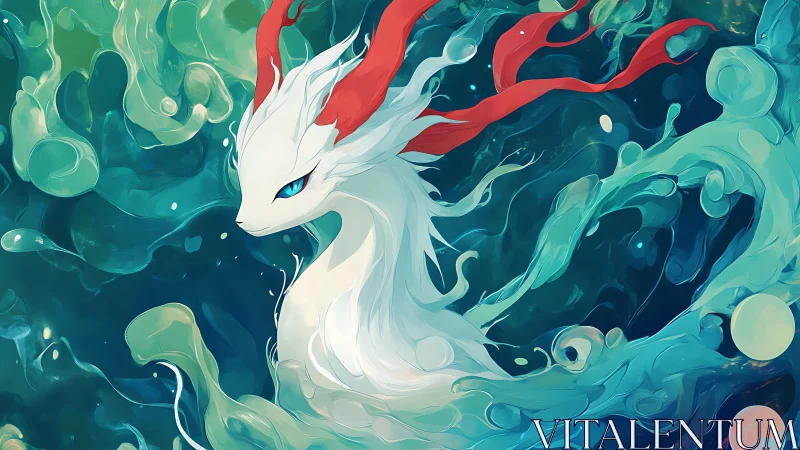 Aquatic drake entity in turbulent chromatic fluid dynamics.