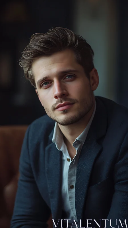 Photorealistic portrait of stylish man in soft studio lighting.