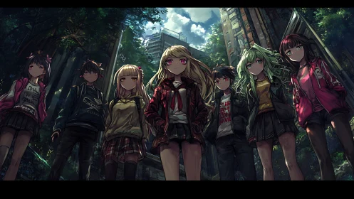 Urban anime squad confronts a forgotten overgrown city.