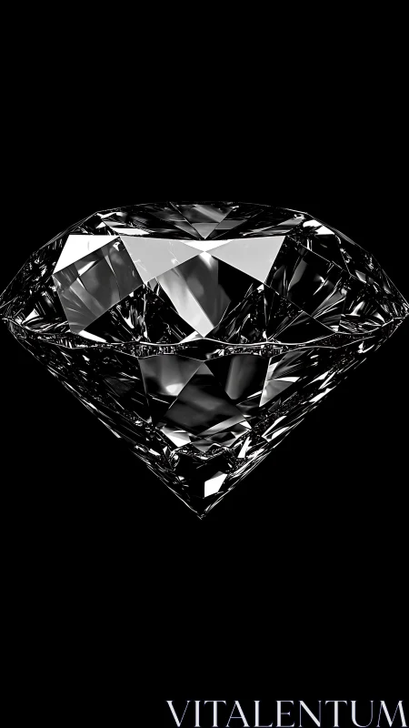 Flawless cut diamond floats over pure black background.