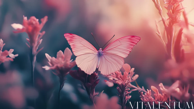 High-depth macro study of pink butterfly on desaturated floral field