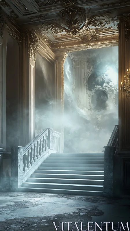 Ghostlit marble staircase waits beneath a breathing ceiling