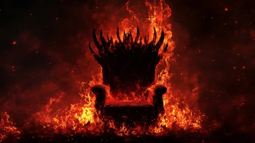 Ornate throne silhouette engulfed in high-intensity flames with radiating heat effect