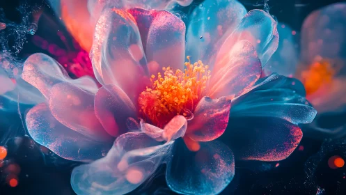 Bioluminescent Flower Bloom. Neon petals glow with electric light.