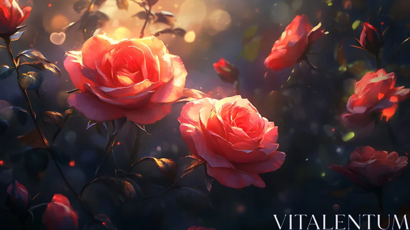 Red Roses Illuminated by Golden Sunlight
