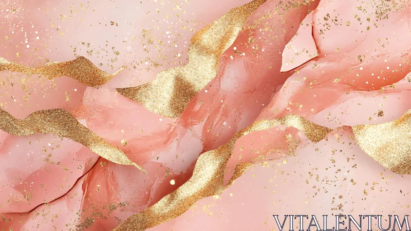 Pink and Gold Abstract Marble Texture with Glitter Accents.