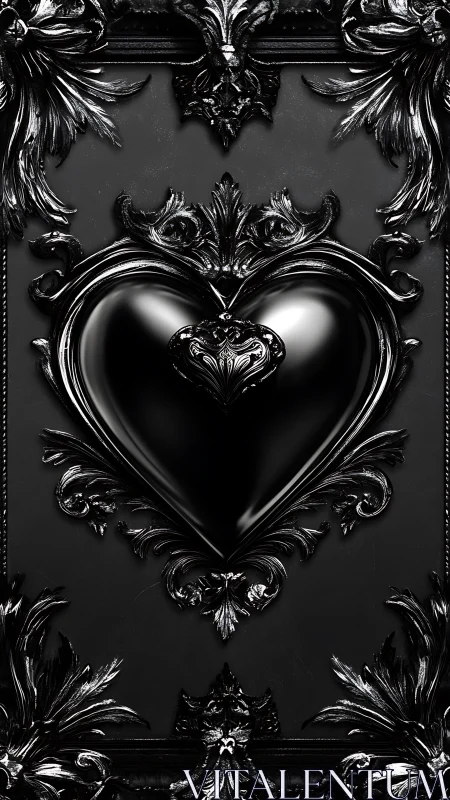 Ornate Ebony Heart Shines with Baroque Elegance