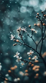 Delicate Petals Dance in Misty Rainfall Symphony