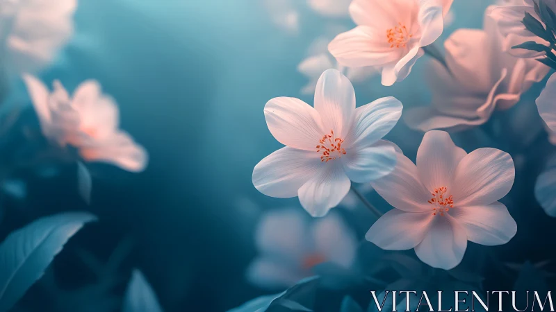 Pale Blossoms in Twilight Garden.