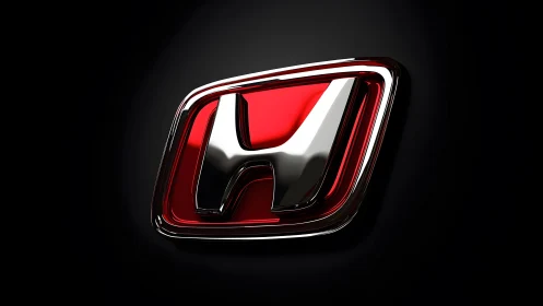 Shiny Honda Emblem on Red Background, Modern 3D Style.
