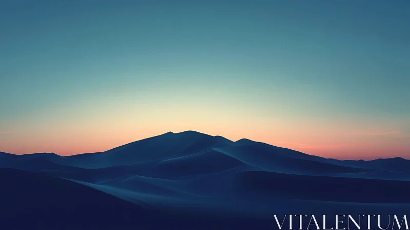 Silent blue dunes cradle a slow-burning desert sunrise