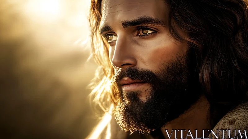 Bearded man in golden rim light gazes toward distant horizon