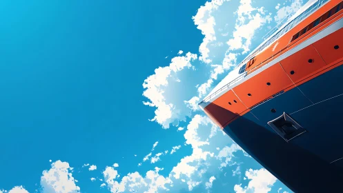 Sunstruck cruise hull carving bold lines through skyward calm.