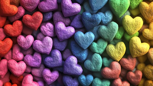 Rainbow Hearts in Powder. Vibrant spectrum arrangement.